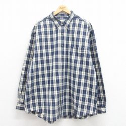 XL★古着 エディーバウアー 長袖 ブランド シャツ メンズ 00年代 00s 大きいサイズ コットン ボタンダウン 紺他 ネイビー チェック 25aug18 中古 トップス