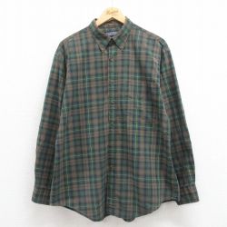 XL★古着 ランズエンド 長袖 ブランド シャツ メンズ 00年代 00s コットン ボタンダウン 緑他 グリーン チェック 25aug18 中古 トップス