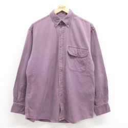 【20%OFF】L★古着 ランズエンド 長袖 ブランド シャツ メンズ 00年代 00s コットン ボタンダウン 紫 パープル 25aug18 中古 トップス