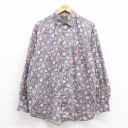 XL★古着 ドッカーズ 長袖 ブランド シャツ メンズ 90年代 90s 花柄 総柄 コットン ボタンダウン 薄紺他 ネイビー 25aug18 中古 トップス