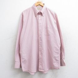 XL★古着 エルエルビーン LLBEAN 長袖 ブランド シャツ メンズ 80年代 80s オックスフォード 大きいサイズ ロング丈 ボタンダウン USA製 ピンク他 ストライプ 25aug18 中古 トップス