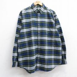 【20%OFF】XL★古着 エルエルビーン LLBEAN 長袖 ブランド シャツ メンズ 90年代 90s オックスフォード ロング丈 コットン ボタンダウン 緑他 グリーン チェック 25aug18 中古 トップス