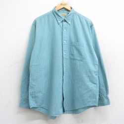 【20%OFF】XL★古着 エルエルビーン LLBEAN 長袖 ブランド シャツ メンズ 90年代 90s シアサッカー コットン 緑他 グリーン ストライプ 25aug18 中古 トップス