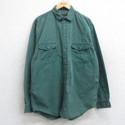 【50%OFF】XL★古着 エディーバウアー 長袖 ブランド シャツ メンズ 90年代 90s ロング丈 コットン 緑 グリーン 25aug18 中古 トップス