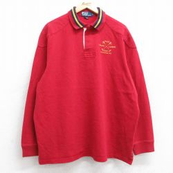 XL★古着 ラルフローレン Ralph Lauren 長袖 ブランド ラガー シャツ メンズ 90年代 90s ワンポイントロゴ ヒジ当て 大きいサイズ コットン 赤 レッド 25aug18 中古 トップス