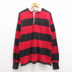 M★古着 ランズエンド 長袖 ブランド ラガー シャツ メンズ 00年代 00s コットン 赤 レッド ボーダー 25aug18 中古 トップス