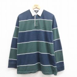 L★古着 ドッカーズ 長袖 ブランド ラガー シャツ メンズ 00年代 00s ワンポイントロゴ コットン 紺 ネイビー ボーダー 25aug18 中古 トップス