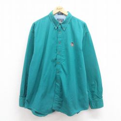 【20%OFF】XL★古着 ラルフローレン Ralph Lauren チャップス 長袖 ブランド シャツ メンズ 80年代 80s ワンポイントロゴ 大きいサイズ コットン ボタンダウン 青緑 25aug18 中古 トップス