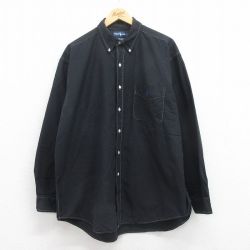 【50%OFF】XL★古着 ラルフローレン Ralph Lauren 長袖 ブランド シャツ メンズ 90年代 90s ワンポイントロゴ BIG SHIRT 大きいサイズ コットン ボタンダウン 黒 ブラック 【spe】 25aug18 中古 トップス