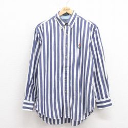 【20%OFF】L★古着 ラルフローレン Ralph Lauren チャップス 長袖 ブランド シャツ メンズ 80年代 80s ワンポイントロゴ コットン ボタンダウン 紺 ネイビー ストライプ 25aug19 中古 トップス