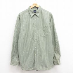 XL★古着 ギャップ GAP 長袖 ブランド シャツ メンズ 00年代 00s コットン 緑 グリーン ストライプ 25aug19 中古 トップス