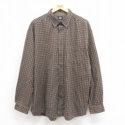 【20%OFF】XL★古着 ドッカーズ 長袖 ブランド シャツ メンズ 00年代 00s 大きいサイズ コットン ボタンダウン こげ茶 ブラウン チェック 25aug19 中古 トップス
