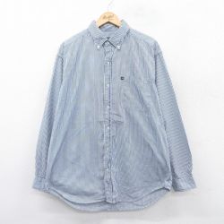 【50%OFF】XL★古着 ラルフローレン Ralph Lauren ポロジーンズ 長袖 ブランド シャツ メンズ 00年代 00s 大きいサイズ ロング丈 コットン ボタンダウン 紺他 ネイビー ストライプ 25aug22 中古 トップス
