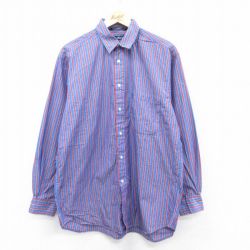 L★古着 ノーティカ NAUTICA 長袖 ブランド シャツ メンズ 90年代 90s ワンポイントロゴ ロング丈 コットン 紺他 ネイビー ストライプ 25aug22 中古 トップス