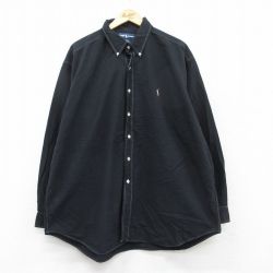 XL★古着 ラルフローレン Ralph Lauren 長袖 ブランド シャツ メンズ 90年代 90s ワンポイントロゴ BLAKE オックスフォード 大きいサイズ ロング丈 コットン ボタンダウン 黒 ブラック 25aug22 中古 トップス