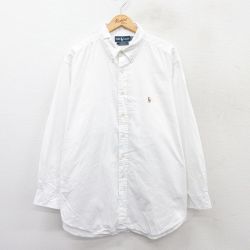 XL★古着 ラルフローレン Ralph Lauren 長袖 ブランド シャツ メンズ 90年代 90s ワンポイントロゴ オックスフォード YARMOUTH 大きいサイズ ロング丈 コットン ボタンダウン 白 ホワイト 25aug22 中古 トップス