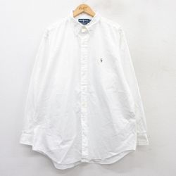 XL★古着 ラルフローレン Ralph Lauren 長袖 ブランド シャツ メンズ 90年代 90s ワンポイントロゴ オックスフォード YARMOUTH 大きいサイズ ロング丈 コットン ボタンダウン 白 ホワイト 25aug22 中古 トップス