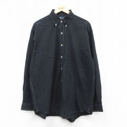 【50%OFF】XL★古着 ラルフローレン Ralph Lauren 長袖 ブランド シャツ メンズ 90年代 90s ワンポイントロゴ BLAIRE ロング丈 コットン ボタンダウン 黒 ブラック チェック 25aug22 中古 トップス