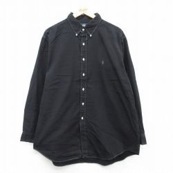 XL★古着 ラルフローレン Ralph Lauren 長袖 ブランド シャツ メンズ 90年代 90s ワンポイントロゴ YARMOUTH オックスフォード 大きいサイズ ロング丈 コットン ボタンダウン 黒 ブラック 25aug22 中古 トップス