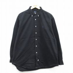 【20%OFF】XL★古着 ラルフローレン Ralph Lauren 長袖 ブランド シャツ メンズ 90年代 90s ワンポイントロゴ 大きいサイズ ロング丈 コットン ボタンダウン 黒 ブラック 【spe】 25aug22 中古 トップス