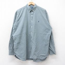 【20%OFF】XL★古着 ラルフローレン Ralph Lauren 長袖 ブランド シャツ メンズ 90年代 90s ワンポイントロゴ MCMEEL 大きいサイズ コットン ボタンダウン 緑系他 グリーン チェック 25aug25 中古 トップス