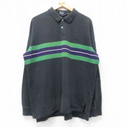 XL★古着 ラルフローレン Ralph Lauren 長袖 ブランド ポロ シャツ メンズ 90年代 90s ワンポイントロゴ 大きいサイズ コットン 黒他 ブラック 25aug25 中古 トップス