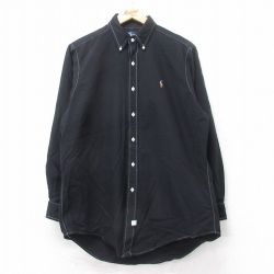 【20%OFF】XL★古着 ラルフローレン Ralph Lauren 長袖 ブランド シャツ メンズ 90年代 90s ワンポイントロゴ オックスフォード コットン ボタンダウン 黒 ブラック 25aug26 中古 トップス