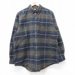 XL★古着 エルエルビーン LLBEAN 長袖 ブランド シャツ メンズ 90年代 90s コットン ボタンダウン 緑他 グリーン チェック 25aug26 中古 トップス