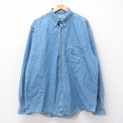【50%OFF】XL★古着 エルエルビーン LLBEAN 長袖 ブランド シャツ メンズ 90年代 90s 大きいサイズ ロング丈 コットン ボタンダウン カナダ製 紺 ネイビー デニム 【spe】 25aug26 中古 トップス