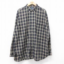 XL★古着 ラルフローレン Ralph Lauren 長袖 ブランド シャツ メンズ 90年代 90s ワンポイントロゴ MCMEEL マチ付き 大きいサイズ ロング丈 コットン ボタンダウン ベージュ他 カーキ チェック 25aug26 中古 トップス