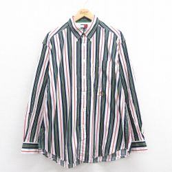 【50%OFF】XL★古着 トミーヒルフィガー TOMMY HILFIGER 長袖 ブランド シャツ メンズ 90年代 90s ワンポイントロゴ 大きいサイズ コットン ボタンダウン 白他 ホワイト ストライプ 25aug27 中古 トップス