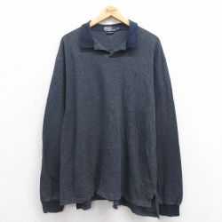 【50%OFF】XL★古着 長袖 ブランド ポロ シャツ メンズ 90年代 90s ワンポイントロゴ コットン 開襟 オープンカラー 紺他 ネイビー 【spe】 25aug27 中古 トップス