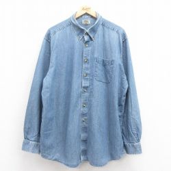 XL★古着 エルエルビーン LLBEAN 長袖 ブランド シャツ メンズ 00年代 00s 大きいサイズ ボタンダウン コットン 紺 ネイビー デニム 25aug27 中古 トップス