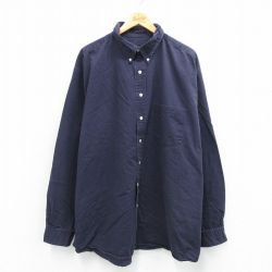 XL★古着 エディーバウアー 長袖 ブランド シャツ メンズ 00年代 00s 大きいサイズ ロング丈 コットン ボタンダウン 紺 ネイビー 25sep01 中古 トップス