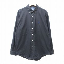 XL★古着 ラルフローレン Ralph Lauren 長袖 ブランド シャツ メンズ 90年代 90s ワンポイントロゴ MARLOWE コットン ボタンダウン 黒 ブラック 25sep02 中古 トップス