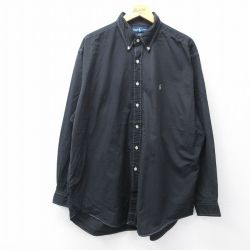 XL★古着 ラルフローレン Ralph Lauren 長袖 ブランド シャツ メンズ 90年代 90s ワンポイントロゴ BLAKE 大きいサイズ ロング丈 コットン ボタンダウン 黒 ブラック 25sep02 中古 トップス