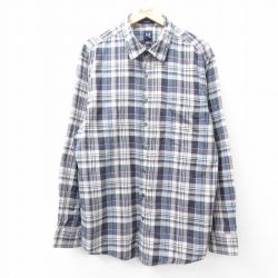 XL★古着 ギャップ GAP 長袖 ブランド シャツ メンズ 00年代 00s ロング丈 コットン 薄ベージュ系他 カーキ チェック 25sep02 中古 トップス