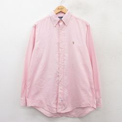 【20%OFF】XL★古着 ラルフローレン Ralph Lauren 長袖 ブランド シャツ メンズ 90年代 90s ワンポイントロゴ オックスフォード ロング丈 コットン ボタンダウン ピンク 25sep02 中古 トップス