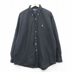 XL★古着 ラルフローレン Ralph Lauren 長袖 ブランド シャツ メンズ 90年代 90s ワンポイントロゴ BLAKE 大きいサイズ ロング丈 コットン ボタンダウン 黒 ブラック 25sep02 中古 トップス