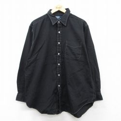 XL★古着 ラルフローレン Ralph Lauren 長袖 ブランド シャツ メンズ 90年代 90s ANDREW オックスフォード 大きいサイズ ロング丈 コットン ボタンダウン 黒 ブラック 25sep02 中古 トップス