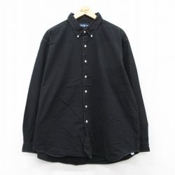 XL★古着 ラルフローレン Ralph Lauren 長袖 ブランド シャツ メンズ 90年代 90s ワンポイントロゴ MARLOWE 大きいサイズ ロング丈 コットン ボタンダウン 黒 ブラック 25sep02 中古 トップス