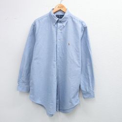 XL★古着 ラルフローレン Ralph Lauren 長袖 ブランド シャツ メンズ 90年代 90s ワンポイントロゴ オックスフォード 大きいサイズ ロング丈 コットン ボタンダウン 薄紺 ネイビー 25sep02 中古 トップス