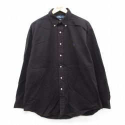 XL★古着 ラルフローレン Ralph Lauren 長袖 ブランド シャツ メンズ 90年代 90s ワンポイントロゴ BLAKE 大きいサイズ コットン ボタンダウン 黒 ブラック 25sep02 中古 トップス