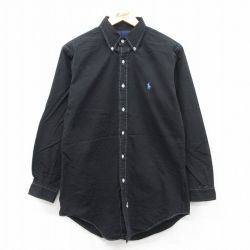 M★古着 ラルフローレン Ralph Lauren 長袖 ブランド シャツ メンズ 90年代 90s ワンポイントロゴ コットン ボタンダウン 黒 ブラック 25sep02 中古 トップス