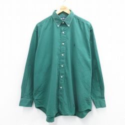 XL★古着 ラルフローレン Ralph Lauren 長袖 ブランド シャツ メンズ 90年代 90s ワンポイントロゴ BLAIRE 大きいサイズ コットン ボタンダウン 緑 グリーン 25sep03 中古 トップス