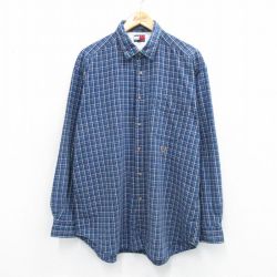 XL★古着 トミーヒルフィガー TOMMY HILFIGER 長袖 ブランド シャツ メンズ 90年代 90s ワンポイントロゴ コットン 紺他 ネイビー チェック 25sep03 中古 トップス