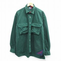 【20%OFF】XL★古着 トミーヒルフィガー TOMMY HILFIGER 長袖 ブランド シャツ メンズ 90年代 90s 大きいサイズ コットン 緑 グリーン 25sep03 中古 トップス