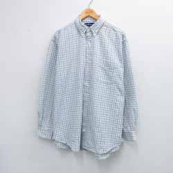 XL★古着 ラルフローレン Ralph Lauren 長袖 ブランド シャツ メンズ 90年代 90s 大きいサイズ ロング丈 コットン ボタンダウン 薄紺他 ネイビー チェック 25sep03 中古 トップス