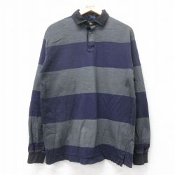L★古着 ラルフローレン Ralph Lauren 長袖 ブランド ラガー シャツ メンズ 90年代 90s コットン USA製 濃グレー他 ボーダー 25sep03 中古 トップス