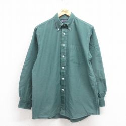 L★古着 ランズエンド 長袖 ブランド シャツ メンズ 90年代 90s オックスフォード ボタンダウン 緑 グリーン 25sep05 中古 トップス